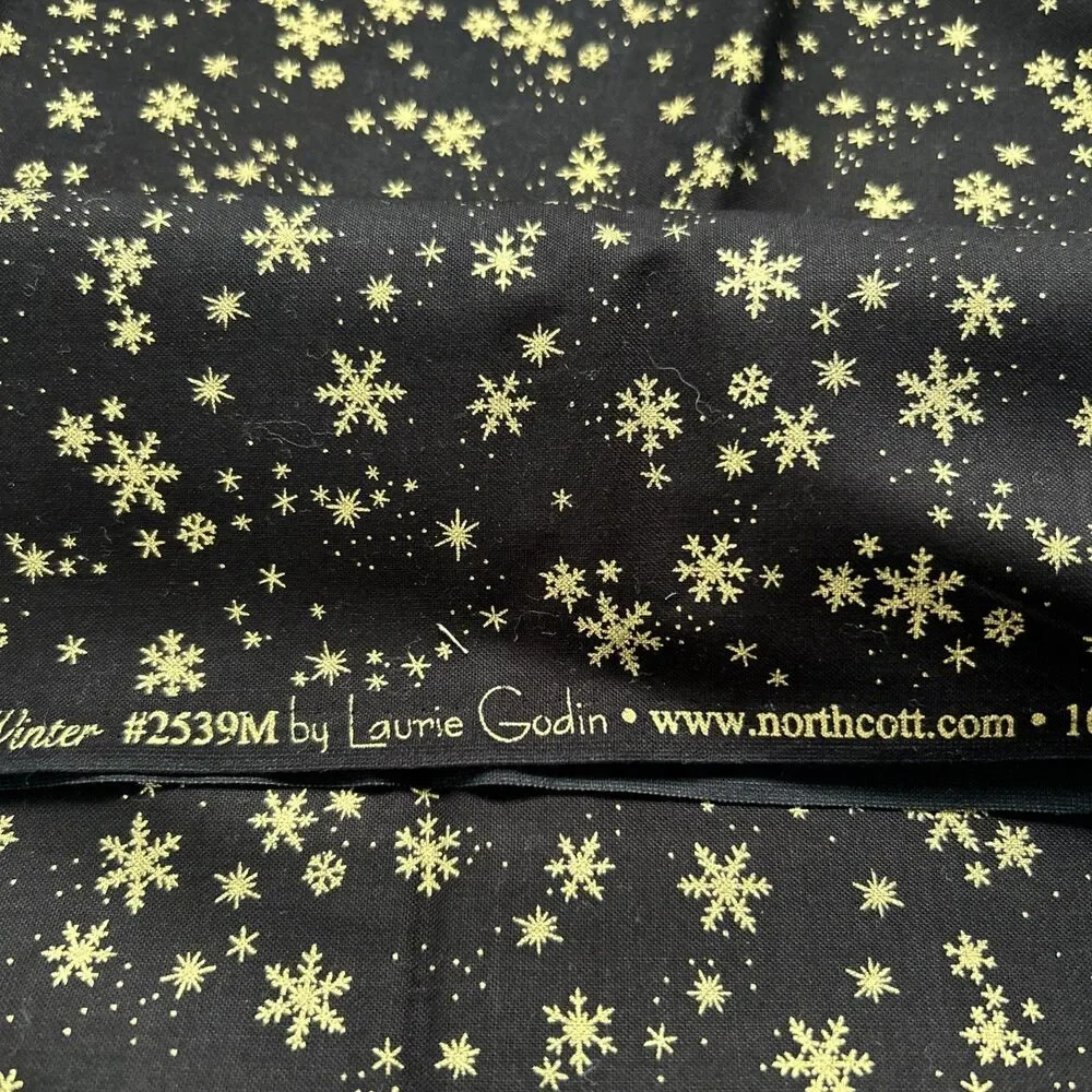 Wonders of Winter Black Gold Snowflake Quilting Fabric Laurie Godin Northcott